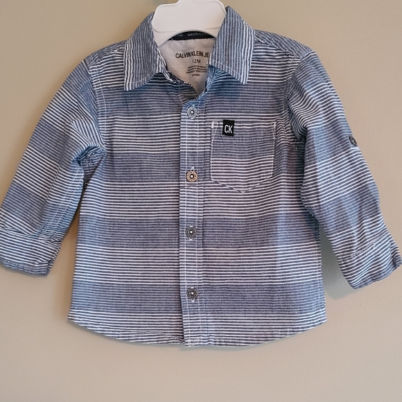 Calvin Klein blue striped cotton button down shirt - Picture 1 of 3